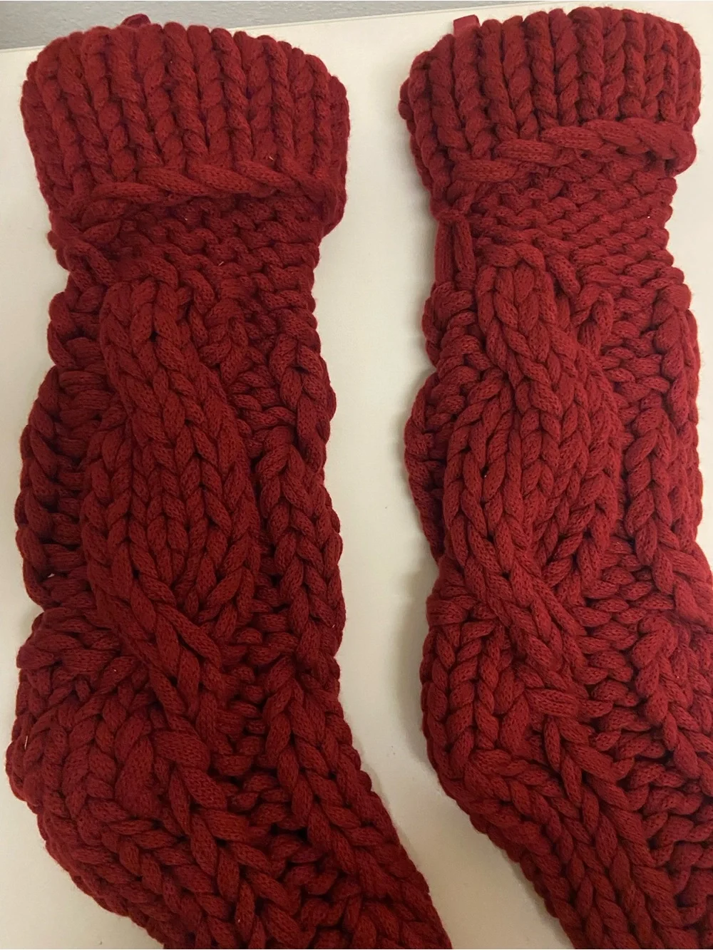 Pottery Barn Colossal Knit Stockings Chunky Cable knit Red Pair Of 2 Christmas